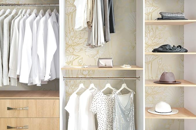 NextWall Lotus Floral Peel and Stick Wallpaper (Metallic Gold & Cream)