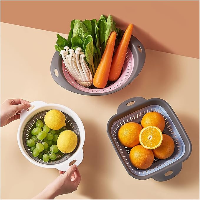 Draining rack Drain Basket Vegetables Basket Collapsible Colander Strainer with Plastic Handles Foldable Storage Basket Kitchen Gadgets Sink Strainer Basket(B)