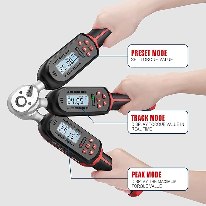 VANPO 1/4 Inch Digital Torque Wrench, 1.1-22.1 Ft-lbs/1.5-30Nm, with Preset Values, 2% Accuracy, Buzzer and LED Notification, Small Electronic Torque Wrench for Bicycles | 1.5-30 N.m Electronic Torque Wrench Set with Preset Values, 2% Accuracy, Buzzer ...