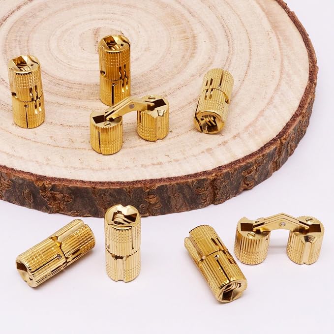 12mm Brass Barrel Hinges Cylindrical Hidden Cabinet Concealed Invisible Furniture Hinges Mount 180 Degree Opening Angle 8Pcs