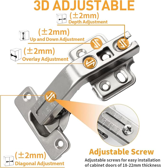 TamBee 135 Degree Cabinet Hinges, Lazy Susan Hinges for Corner Cabinets, Hidden Hinges for Kitchen Folded Doors - 3D Adjustment, Cupboard Hinges Replacement, Brushed Nickel 1 Pair