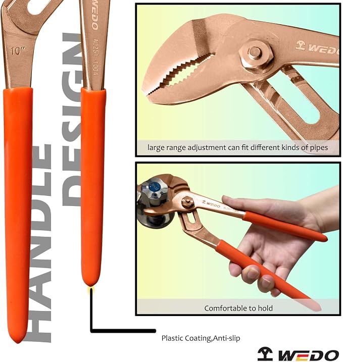 WEDO 14" Groove Joint Pliers,Tongue-and-Groove Pliers,Beryllium Copper,Non-magnetic,Length 350mm,Max jaw opening 55mm,DIN Standard, BAM & FM Certificate