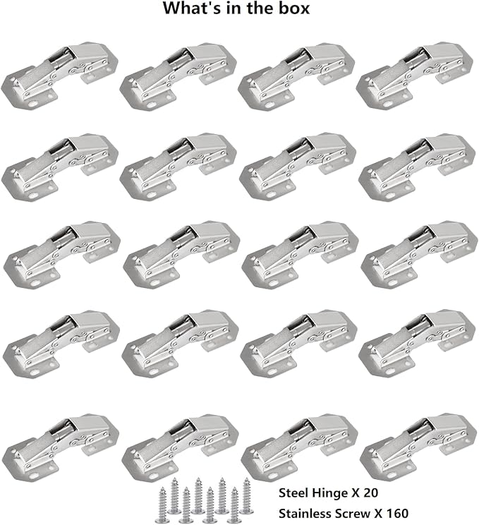 20-Pack Hidden Hinges for Cabinet Doors Frameless, Concealed Cabinet Hinge, 90 Degree Surface Mount Hinges