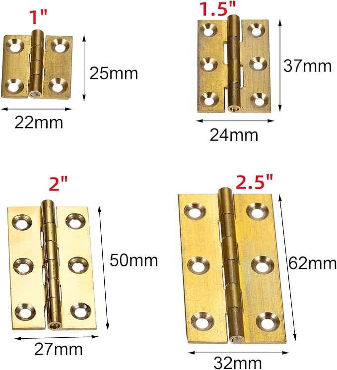 dophee 4Pcs Pure Brass Mini Hinges, Folding Butt Hinges for Drawer Cabinet Cupboard Door Jewelry Box Wooden Case Furniture, 1 Inch