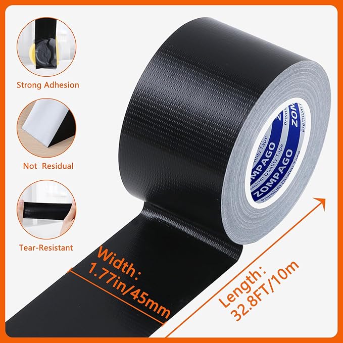 ZOMPAGO Black Window Weather Sealing Tape 1.8in x 33FT, Cloth Draft Stopper for Sliding Door & Gap Filler, Strong Adhesive Window Seal Tape Air Conditioner Door Weather Stripping Insulation
