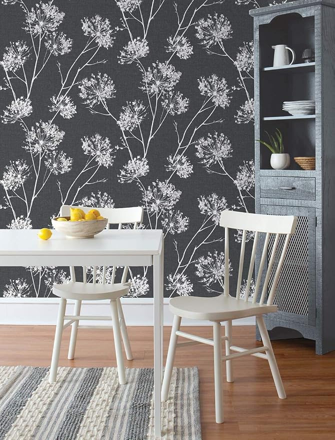 NextWall One O'Clocks Botanical Peel and Stick Wallpaper (Charcoal)
