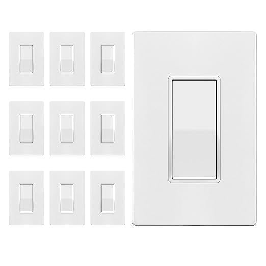 ENERLITES Matte White Light Switch with Screwless Wall Plate, Decorator Paddle Rocker Wall Switch, Single Pole, Grounding Screw, Residential Grade, 15A 120V/277V, UL Listed, 91150-MW-10PCS (10 Pack)
