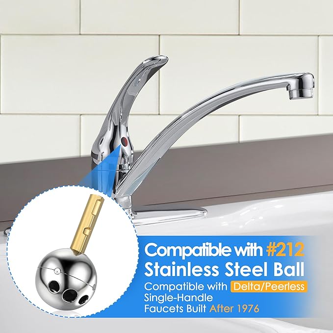 Dreyoo Single Handle Faucet Repair Kit with RP212 Stainless Steel Ball Valves and Knob Handles, Compatible with Delta/Peerless Single Handle Faucets, Replacement for RP77739 and 86971(2 Pack)