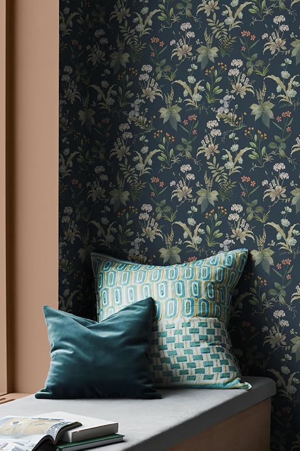 Simon&Siff Vintage Floral Peel and Stick Wallpaper 800" x 17.3" | Blue Botanical Contact Paper, Self Adhesive Removable Waterproof Wall Paper, Renter Friendly, Bedroom Cabinets DIY Decor