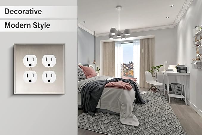 Henne Bery Soft Modern Decorative Wall Plate Switch Plate Outlet Cover (Double Duplex, Satin Nickel)