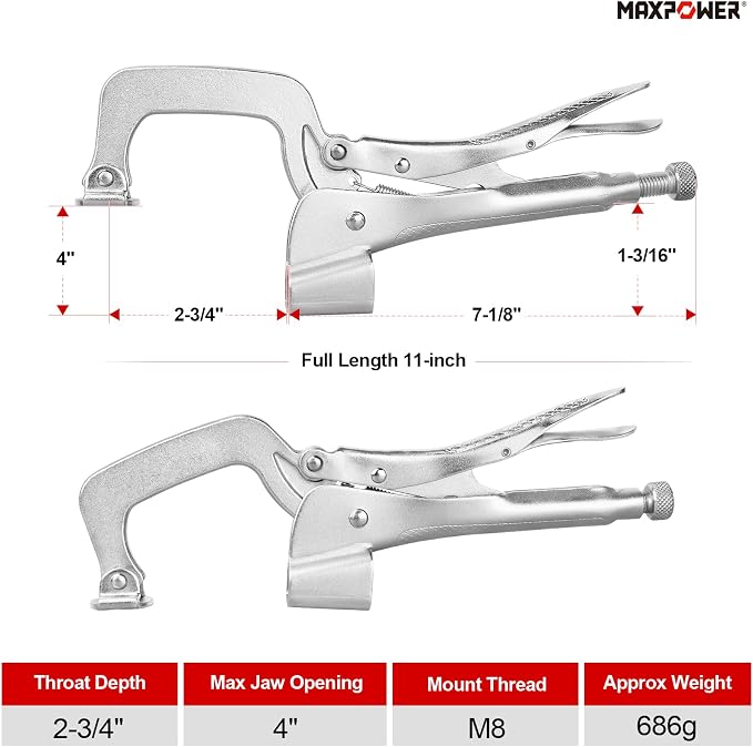 MAXPOWER Bench Clamp 11-inch, Inserta Pliers, Welding Table Mount Locking C-Clamps, Pack of 2