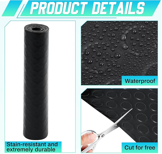 Breling 16 in x 10 ft Rubber Flooring Rolls Mats, Heavy Duty Diamond Plate Coin Plate Garage Floor Mat, PVC Water/Stain Outside Resistant Parking Rv Trailer Flooring