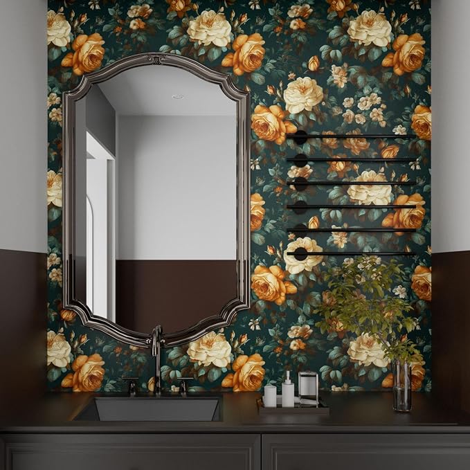 Fvlow Dark Green Glowing Floral Peel and Stick Wallpaper 17.4" x 788" | Renter Friendly, Removable & Waterproof, Vinyl Easy Install for Bedrooms, Bathrooms, Kitchens, Cabinets and Home Decor