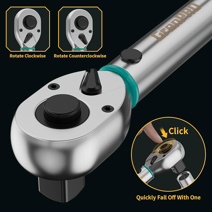 GRENPRO 1/2" Drive Click Torque Wrench 10–150 Ft.Lb – Dual-Direction Adjustable with Dual Range Scales, 72-Tooth Precision Ratchet, ±3% Accuracy – for Bike, Motorcycle, Car Repair & DIY Maintenance