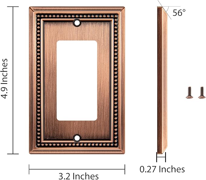 Henne Bery Sunken Pearls Heavy Duty Decorative Wall Plate Switch Plate Outlet Cover (Single Decorator, 2 Pack, Antique Copper)