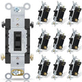 ELEGRP 4-Way Toggle Light Switch - 15A, 120-277V, Quiet Toggle Framed AC Switch - In-Wall On/Off, Self-Grounding, Residential/Commercial Grade, UL Listed (10 Pack, Glossy Black)
