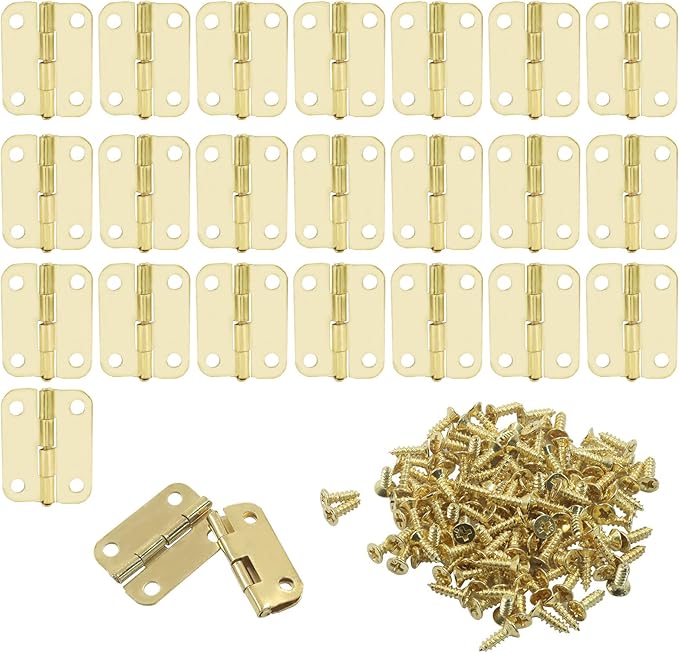 Murtenze 24Pcs Butt Hinge, 1" x 3/4" Metal Foldable Door Hinges with Screws for Cabinet Door Closet, Jewelry, Wooden Box (Gold)