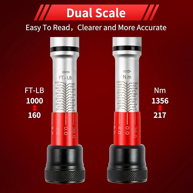 Hairich 3/4- Drive Click Torque Wrench,48 Tooth, 160-1000ft.lb/217-1356Nm | Dual-Direction Adjustable Torque Wrench, Professional Inch Pound Torque Wrench, for Maintenance Tool and Product Assembly