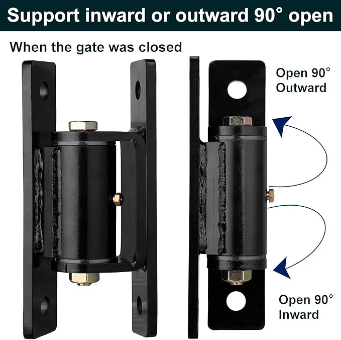 Heavy Duty Gate Hinges,7in Bolted or Welded On Large Wood/Metal Gates, 1100lbs Max Load,Roller Bearing Hinges，90° Smooth Opening Inward or Outward for Fences, Yard,Barn, Shed,Driveway Gate,2pack