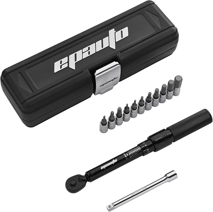 EPAuto Hex/Torx Bit Socket Extension Bar Bicycle Maintenance Kit, Black | Bike Tool 1/4 Inch Drive Click Torque Wrench Set (2 to 20 Nm), Hex/Torx