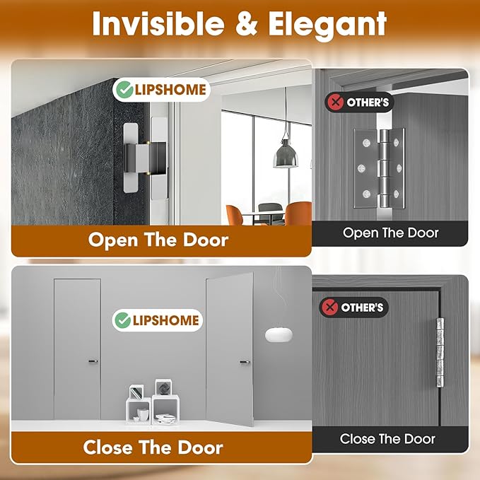 4.5" Hidden Door Hinge/Concealed Hinges,Invisible Hinges,Invisible Door Silent Door Hinge 110 Degree Swing Hinge 2-Way Adjustable Butt Hinge 4.5 x 2 x 1 (2, Silver)