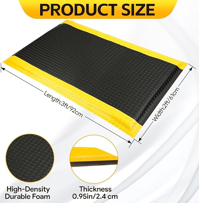 2 Pack 2 x 3 FT Industrial Anti Fatigue Mats, 15/16 Inch Thick Soft Sponge Ergonomic Mat, Nonslip Diamond Plate Work Mat, for Relieving Soreness in The Back and Legs