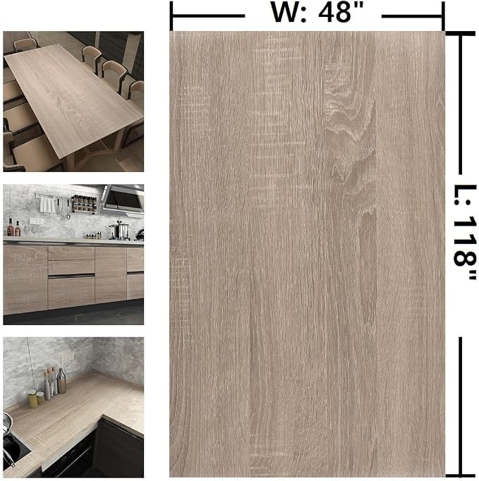 Boobest 48x118inch Extra Wide Light Brown Wood Wallpaper Peel and Stick | Gray Oak Contact Paper Wood Vinyl Wrap for Cabinets Countertops Furniture Waterproof Bubble Free Natural Wood Contact Paper