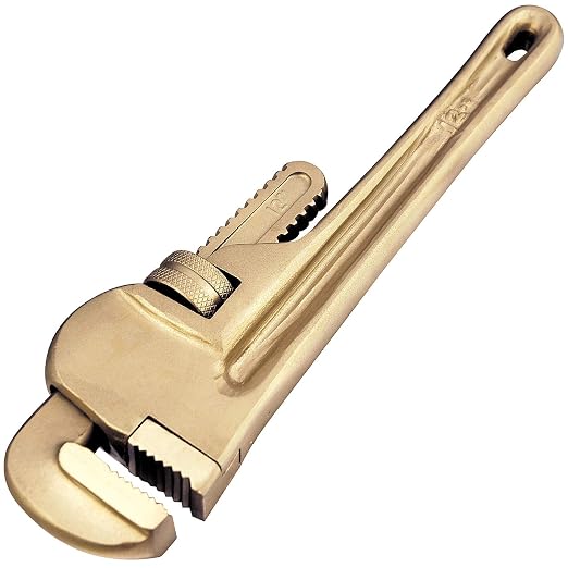 CS Unitec | Non-Sparking Pipe Wrench | American Type | 8 in. | Max Dia. 1 in. TUV Certified | Aluminum Bronze | Non-Magnetic | Corrosion Resistant | EX502-8A