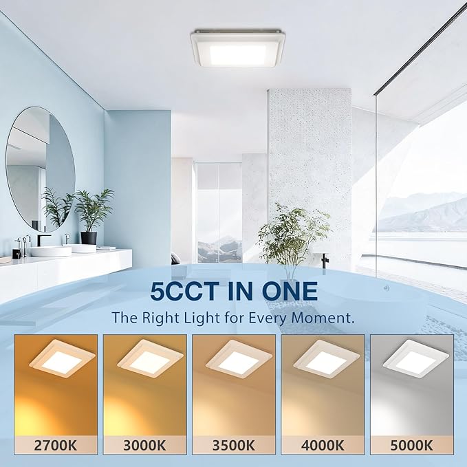 Amico Bathroom Exhaust Fan with Light, 110 CFM, 1.0 Sones, 5CCT, Easy Retrofit without Attic Access, Adjustable Bathroom Fan with light, Quiet Operation, ETL & FCC Certified