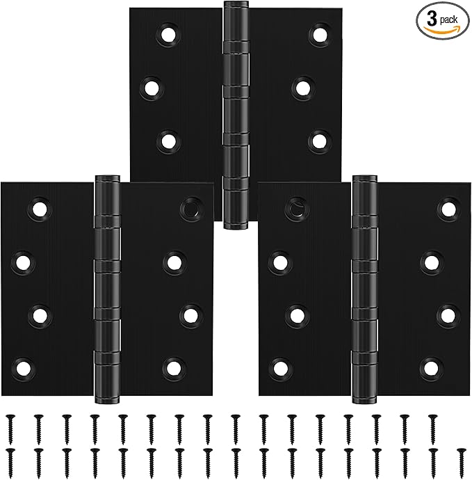 KOLET Ball Bearing Door Hinges, 4 x 4 Inches Door Hinges, Square Corner Heavy Duty Hinges, Commercial Grade Stainless Steel, Smooth and Non Removable Pin, Matte Black, 3 Pack