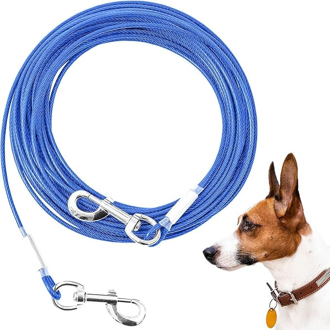 Tie Out Cable for Dogs,10/20/30/50/100FT Dog Leads for Yard Chew Proof,Heavy Duty Tie Out Cable for Large Dogs Up to 125lbs,Dog Runner Tether (Blue, 125Ibs 20ft)