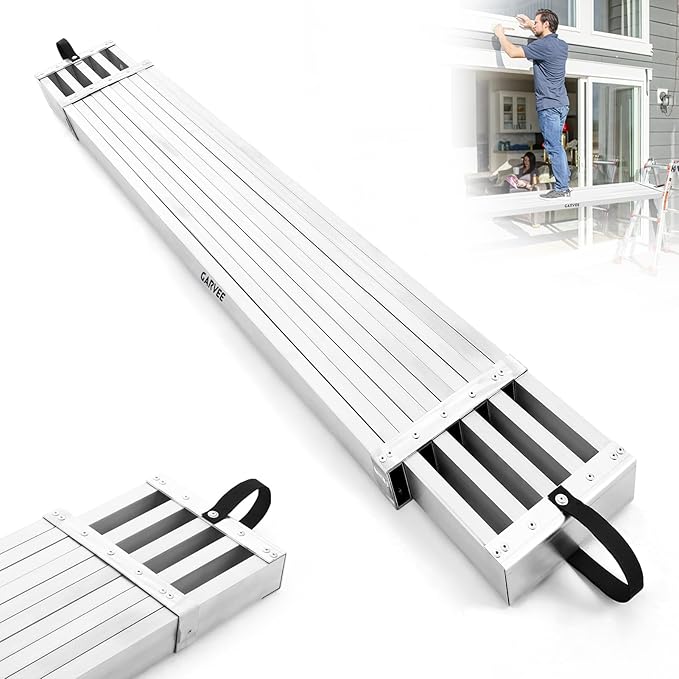 Garvee 8-13FT Aluminum Telescoping Work Plank, 12.5 inch Width Extension Plank, 440Lbs Capacity Extension Boards, Adjustable Scaffolding Plank with Skid-Proof Platform Scaffold Ladder Accessory