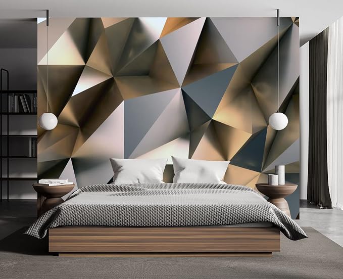 Cliouar-Metal Polygon Geometry Wall Mural Wallpaper for Bedroom Living Room 103" x 69" (Not Peel and Stick)