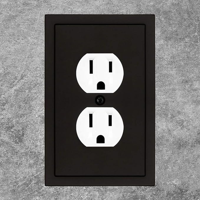 Modern Edge Decorative Wall Plate Switch Plate Outlet Cover, Durable Solid Zinc Alloy (Single Duplex 3PK, Matte Black)