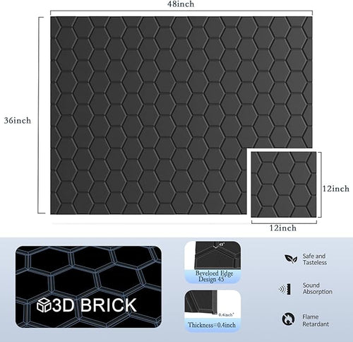 12Pack Acoustic Wall Panels, Honeycomb Self-Adhesive Sound Proof Foam Panels for Walls, High Density Decorative Hexagon Sound Absorbing Wall Tiles for Recording Studios, Home, 12"×12"×0.4", Black