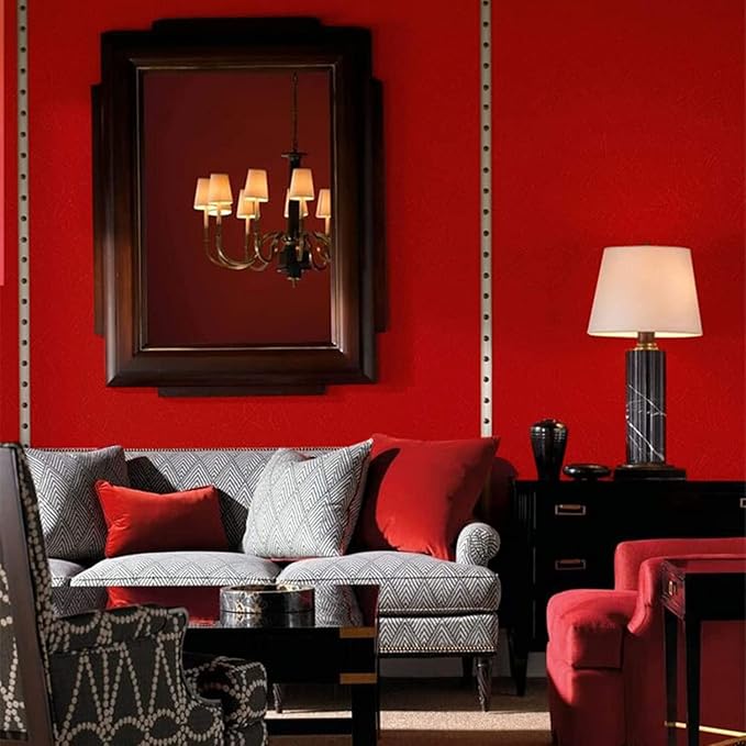 Red Peel and Stick Self Adhesive Wallpaper Countertop Contact Paper | Removable Embossed Silk Waterproof Bathroom Wallpaper 15.7" X 196.8" Kitchen Vinyl Wrap for Cabinet Shelf Liner Paper