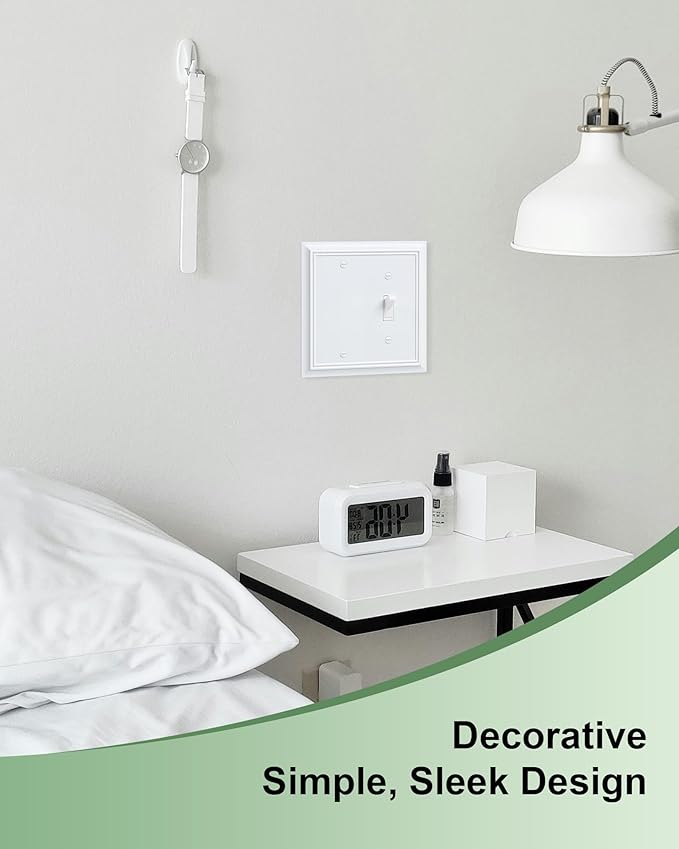 2-Pack Combo Blank/Toggle Light Switch Cover Plate, Pure White Modern Decorative Electrical Outlet Covers, Bamboo Fiber Wall Switch Plates and Outlet Covers