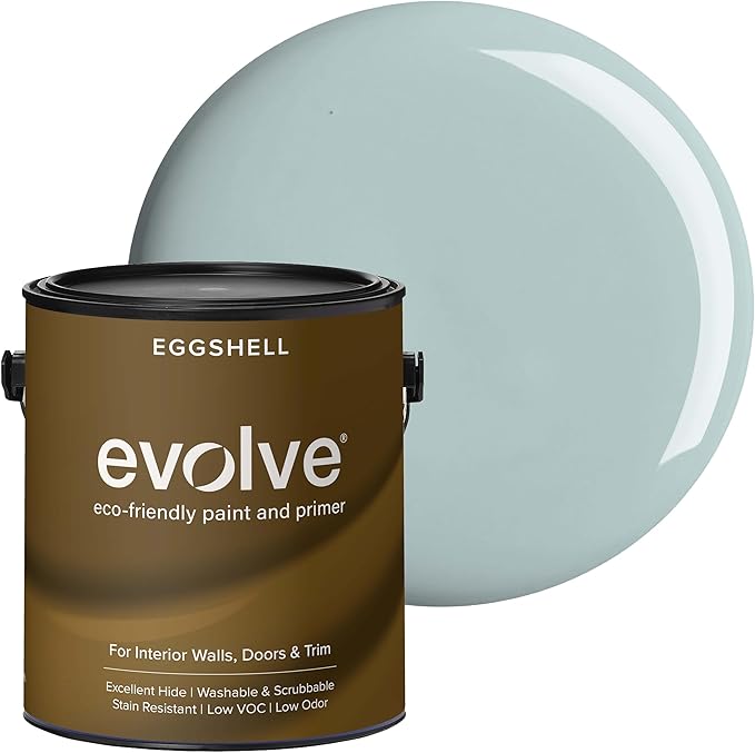 EVOLVE Interior Paint & Primer, Eggshell (Silver Surf), 1 Gallon – One-Coat Coverage, Excellent Hide, Low VOC, Low Odor, Washable Paint for Walls, Doors & Trim