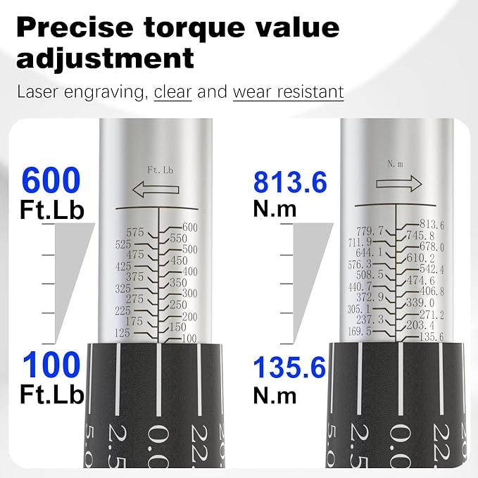 SuZhi 3/4 Inch torque wrench 100-600 ft lb /135.6-813.6 N.M/Aluminum Alloy handle & Cr-Mo Material Head, Heavy Duty, Professional,Dual Direction, Store in Solid Case