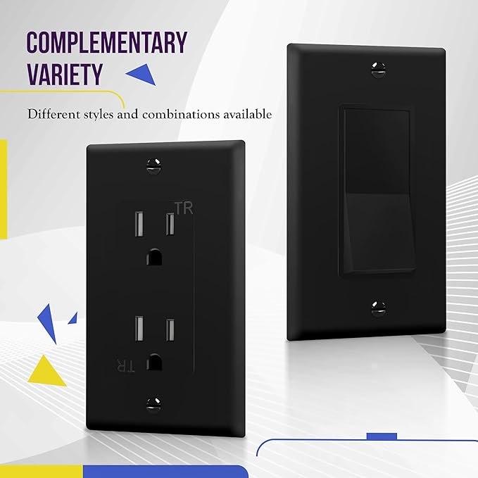 ENERLITES Decorator Light Switch or Receptacle Outlet Wall Plate, Gloss Finish, Size 1-Gang 4.50" x 2.76", Unbreakable Polycarbonate Thermoplastic, UL Listed, 8831-BK-5PCS, Black, 5 Pack