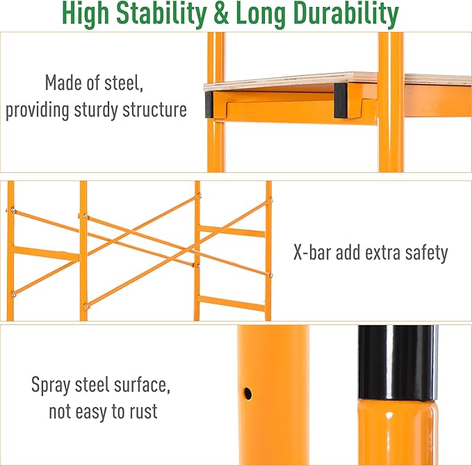 HOMCOM 4-Step Steel 4.6 x 2 x 6 ft. Scaffold 2 Wheels Free Moving for Indoor & Outdoor Decoration Anti-Skid, 440 Pound Capacity
