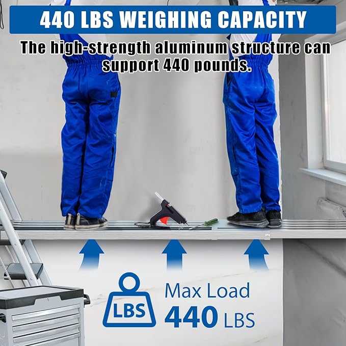 8-13ft Telescoping Plank, Aluminum Work Plank, 440 Lbs Load Capacity Extension Scaffolding Plank with Skid-Proof Platform Scaffold Ladder Accessory, 12.5 Inch Width, Silver