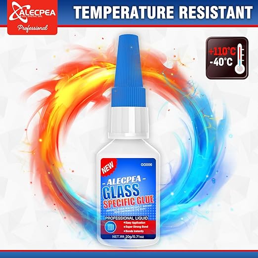ALECPEA 20g Glass Glue - Crystal Clear Invisible Adhesive for Glass Repair, Jewelry & Art - Waterproof & Heat-Resistant Bond for Mirrors, Crystals & Glassware - Quick 15s Set with 3 Precision Tips