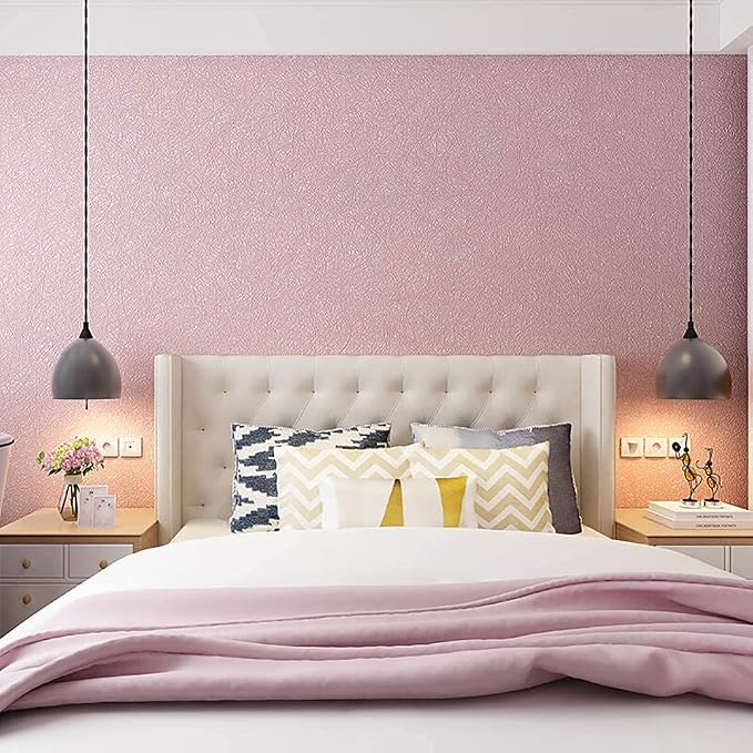 Pink Wallpaper Embossed Silk Self Adhesive Peel and Stick Contact Paper | 15.7" X 393.7" Removable Waterproof Bathroom Home Decorative Vinyl Wrap Film Cabinet Furniture Countertop Shelf Paper