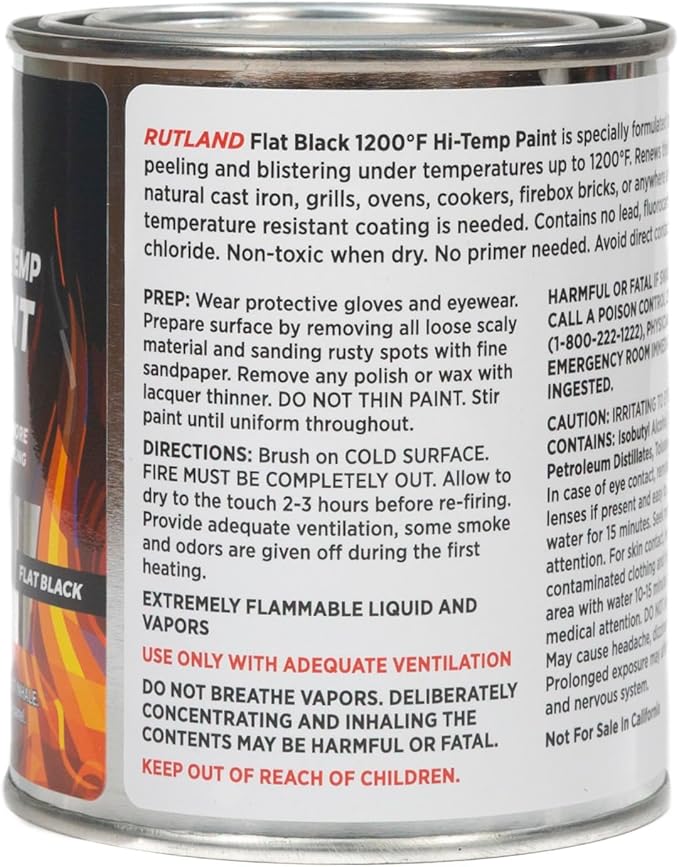 Rutland Products, Black Rutland 1200-Degree F Brush-On Flat Stove Paint, 16 Fluid Ounce, Fl Oz (Pack of 1)