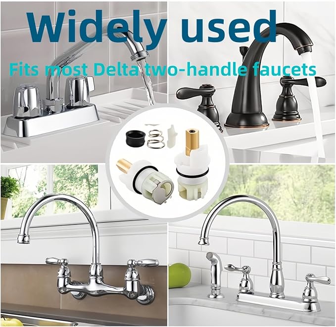 RP25513 faucet stem assembly Replacement Kit,for Delta two handle Faucet Repair Kit,Includes RP24096 Cartridge RP4993 Seat and Spring RP24097 Turn stop1/4, 2 Pack