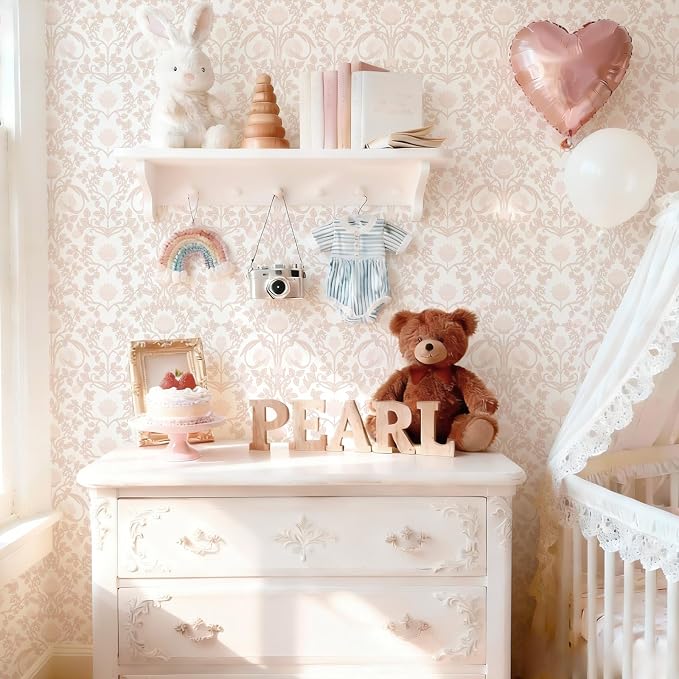 YXTII 17.3"×236.2" Pink Wallpaper Peel and Stick, Floral Wallpaper for Bedroom Bathroom Self Adhesive Removable