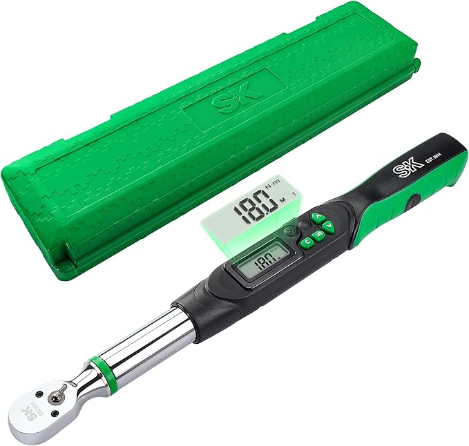 SK 3/8" Drive Digital Torque Wrench, 6.8 to 135 N-M, LED Display | Torquimetro, Four Units of Measure & Flash Notification