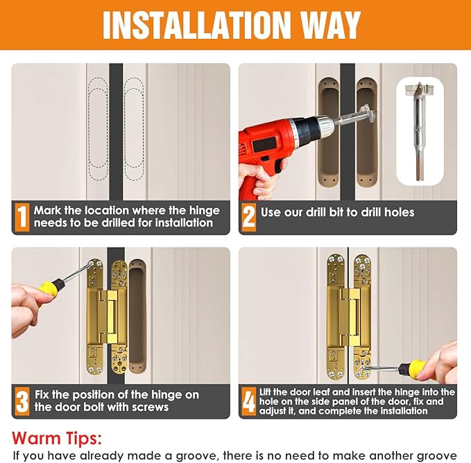 9.7" Hidden Door Hinge/Concealed Hinges,Invisible Hinges,Invisible Door Silent 180 Degree Swing Hinge 3-Way Adjustable Butt 9.7 x 3.3 x 1inch (Golden, 9.7 inches)