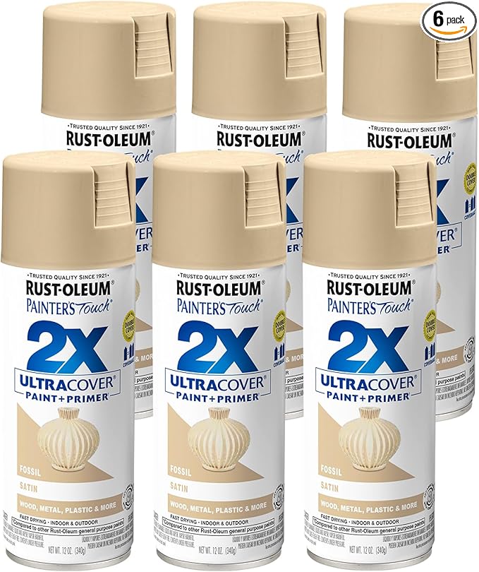 Rust-Oleum 249080-6PK Painter's Touch 2X Ultra Cover Spray Paint, 12 oz, Satin Fossil, 6 Pack